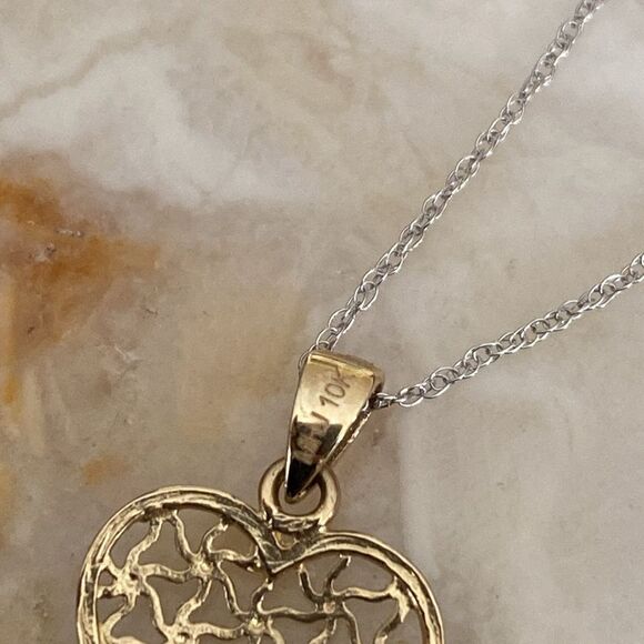 Michael Hill 10K Yellow & White Gold Heart Necklace - Picture 6 of 8